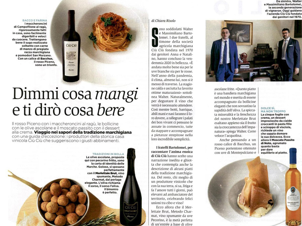 L’intervista ai titolari Ciù Ciù su Panorama, nel servizio a doppia pagina intitolato “Dimmi cosa mangi e ti dirò cosa bere”